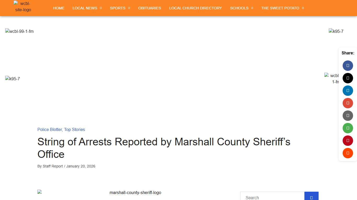 String of Arrests Reported by Marshall County Sheriff's Office WCBL